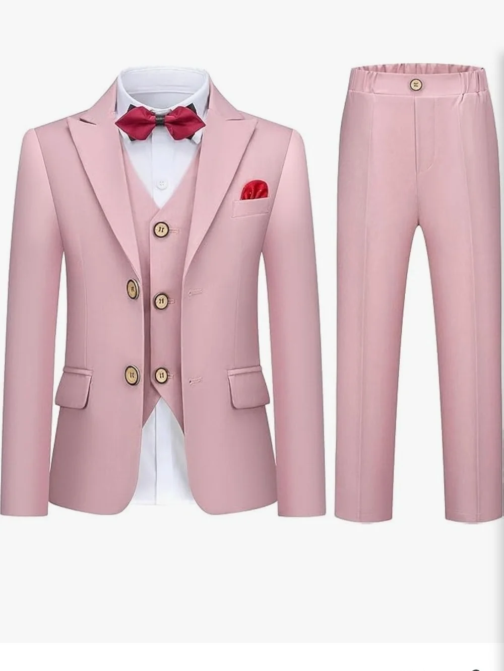 Boys Light Pink Four-Piece Tailored Suit with Vest And Bow Tie NWT